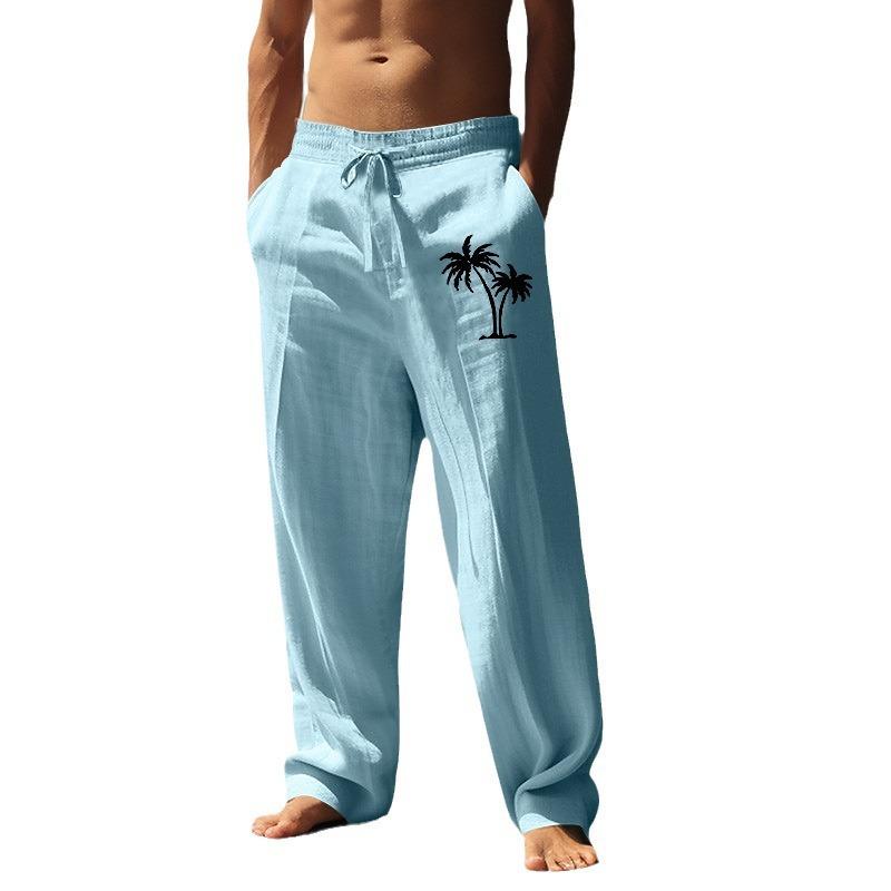 Men's Coconut Printed Breathable Cotton and Linen Loose Casual Sweat Pants for Men