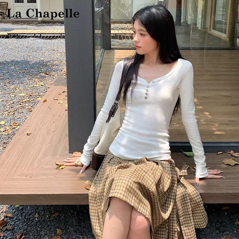 La Chapelle Women's Slim Fit V-Neck Long Sleeve Knitted Top