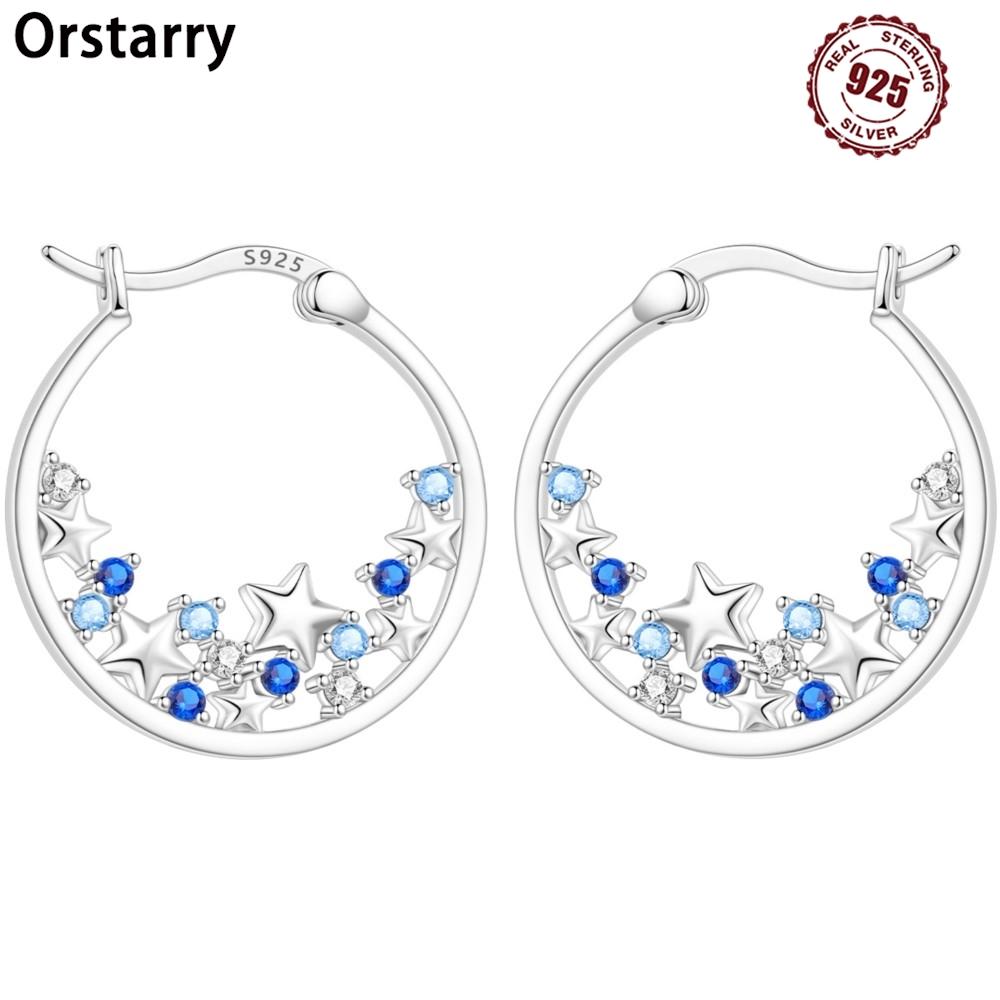 Orstarry 925 Silber Blauer Zirkon Sternenhimmel Ohrring Original Schmuck Creolen Damen Schmuck Party Trendige Geschenke