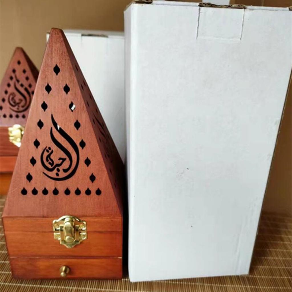 Pine Wood Incense Burning Box Fit for Hem Hollowed Antique Pyramid Incense Box Red Small