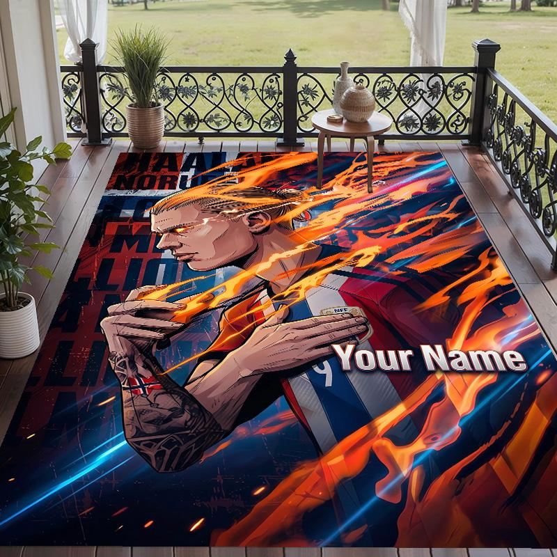 Custom Text Printed Rug Erling Haaland Non Slip Floor Carpet For Home Room Decor