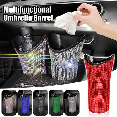 Shiny Rhinestone Car Umbrella Bucket Holder Waterproof Storage Box Folding Umbrella Organizer Universal Auto Tools Car