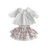 Girls' 2025 Spring Babydoll Top & Floral Skirt Set - Fresh Two-Piece Children's Dress