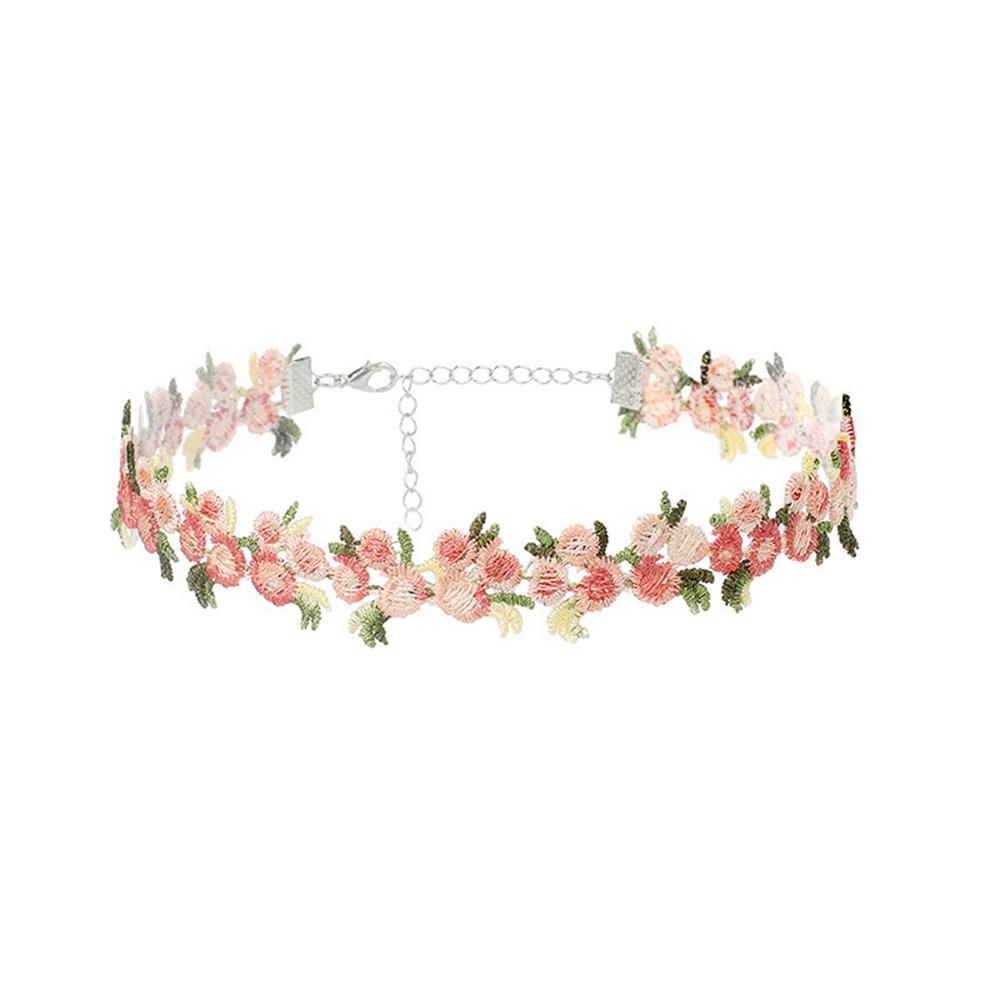 

Polyester Floral Necklace Decorative Beach Party Necklace New Embroidery Clavicle Chain рожевий