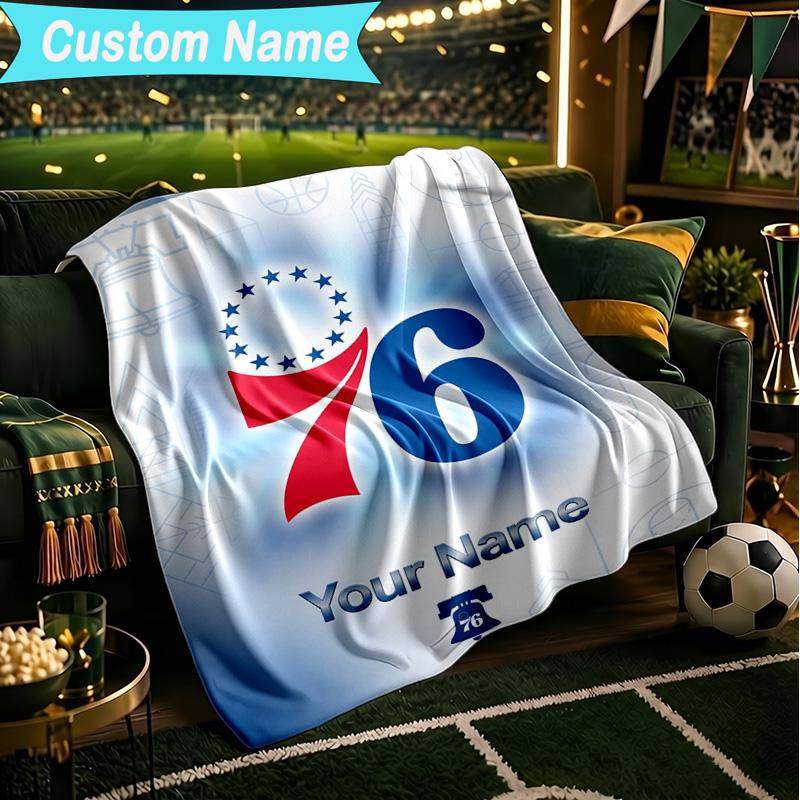 1PC Custom Name Blanket Philadelphia Basketball Team Flannel blankets Patterns Throw Blanket All-Season Soft Gift for Couch, Bed, Camping, Birthday gi