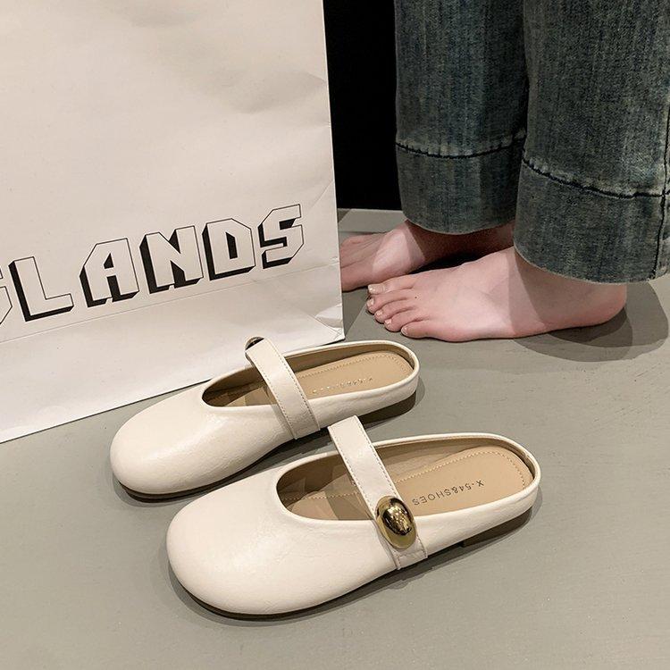 

Soft leather version~ Soft cute round head sandals for women in the summer of 2025, the new versatile half-pack with lazy half-slippers for women 40