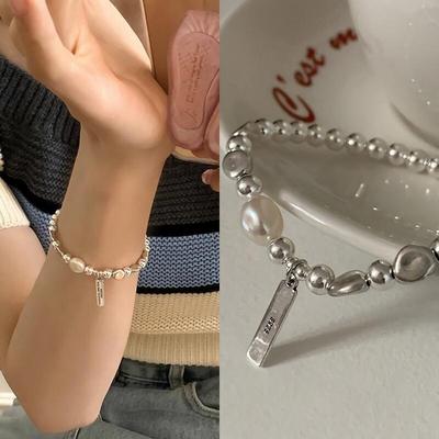 Damen S925 Silber Perlen ungleichmäßiger Kugeln Armband