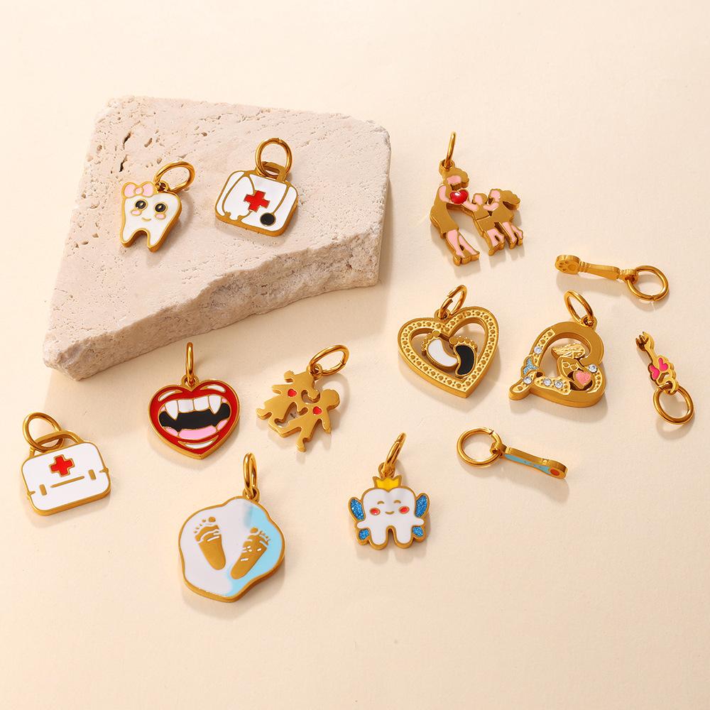 Niche Medical Care Theme, Oil Drop Pendant, First Aid Kit, Tooth Shape, Diamond-Encrusted Jewelry Accessories