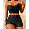 Drawstring Front Shorts Bikinis 2025 High Waist Swimsuit Women Swimwear Female Bathers Bathing Swimming Swim Suit Beachwear