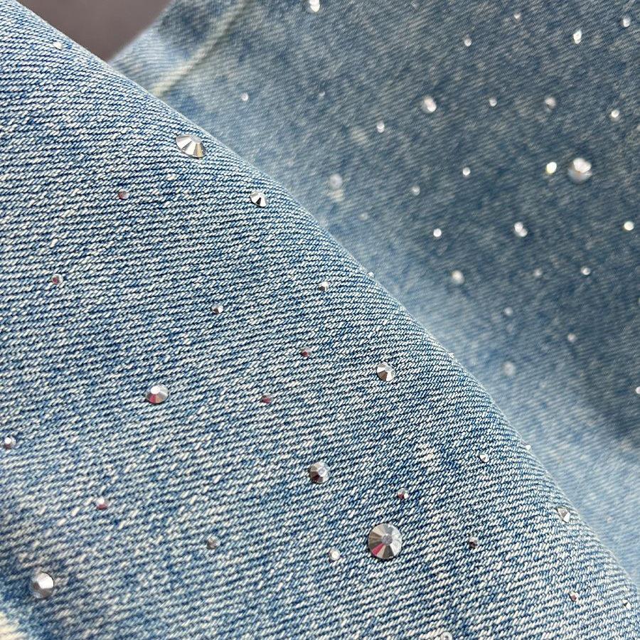 Women's High-Waisted Denim Jeans with Rhinestone Star Pendant - European Style, Summer Loose Fit, Slimming, Versatile Straight Leg.