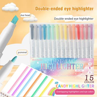 15 Colors Double Headed Highlighter Fluo Marker Set Art Drawing Pens Pastel Stationery Double Tips for Highlighting Coloring