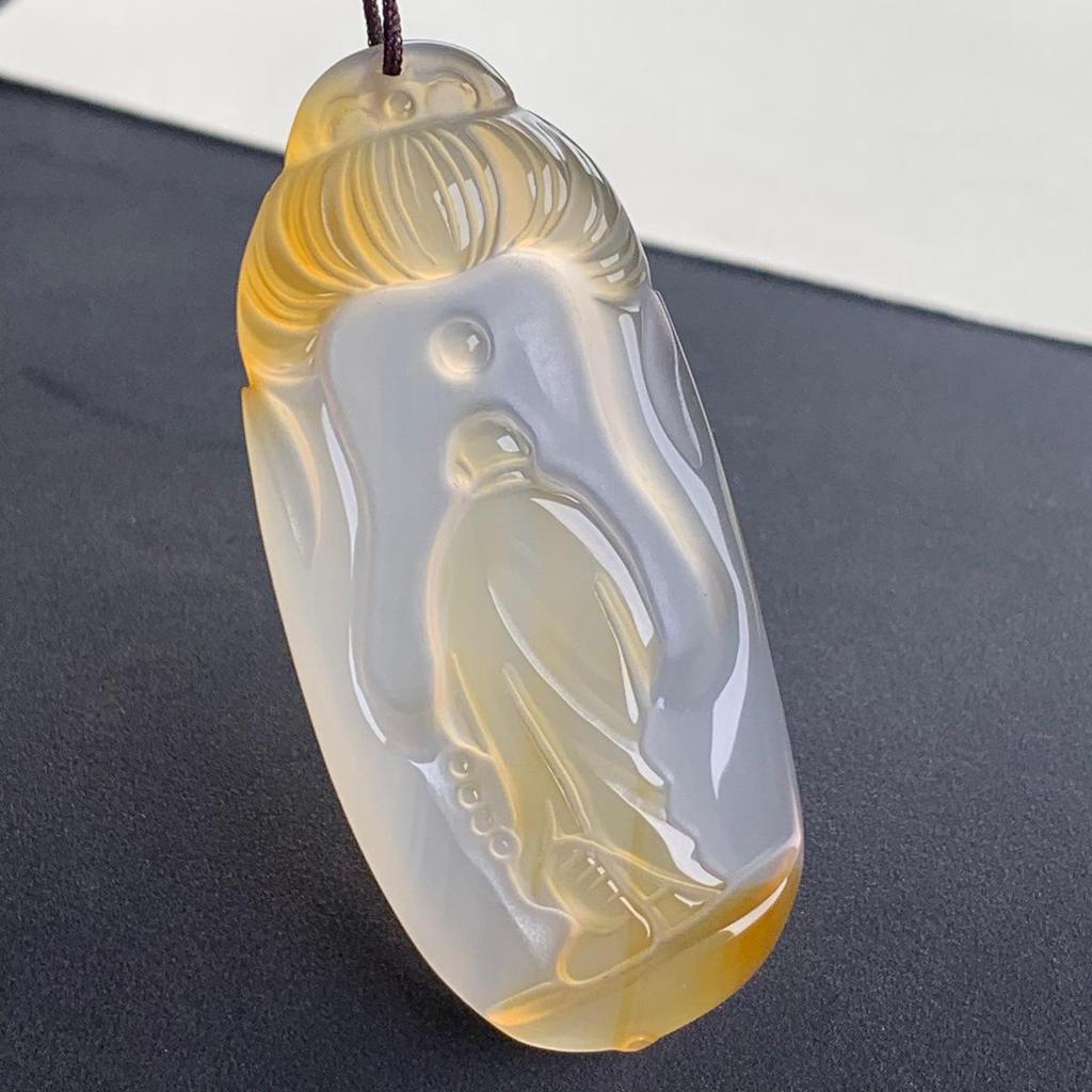 High Ice Yellow Agate Chalcedony Enlightenment Pendant