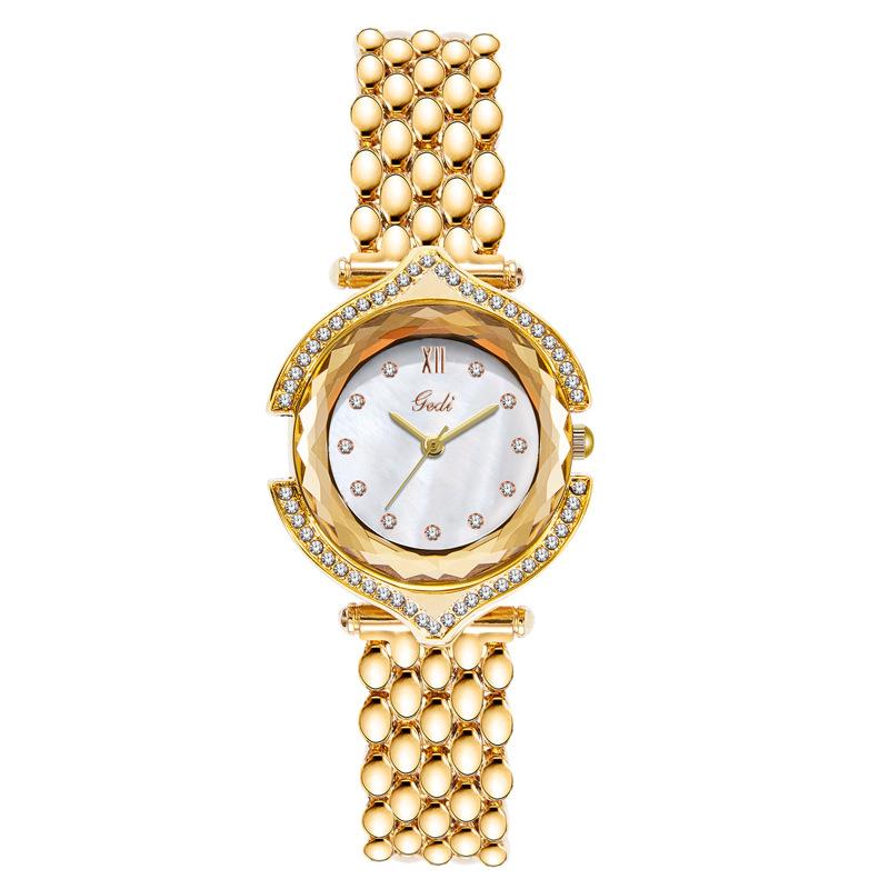 Steel Belt Watch Women'S Diamond-Encrusted Alloy Quartz Watch Niche Light Luxury Waterproof Watch