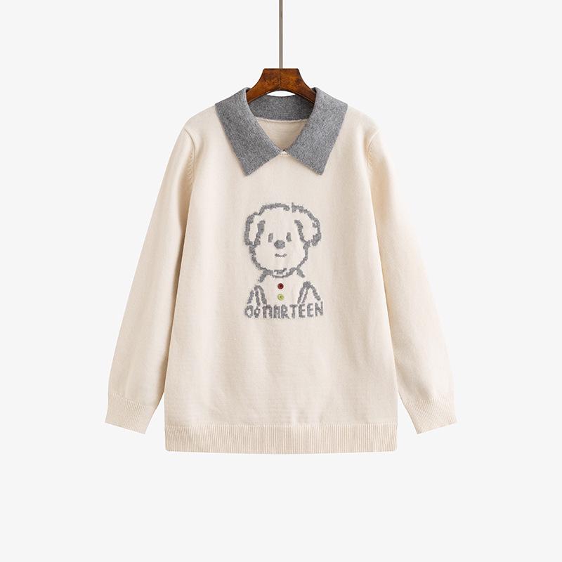 Winter 2025 Plus Size Color Block Polo Neck Sweater for Curvy Women - Jacquard Knit Top XL 120-150 lbs абрикосовый 3230₽