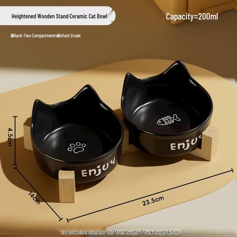

Vengo Elevated Ceramic Double Cat Bowl with Wooden Stand