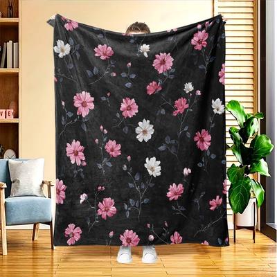 1pc Floral Pattern Flannel Blanket, High-definition Digital Print, All-season Use, Sofa Throw, Skin-friendly Soft 100% Polyester, the Perfect Gift for