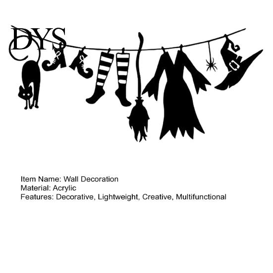 Bedroom Wall Sticker Halloween Hanging Ornaments, Acrylic Witch Hat Cloak Socks Shoes Broom Black Festive Room Decor Cat Party Decor, Decorative