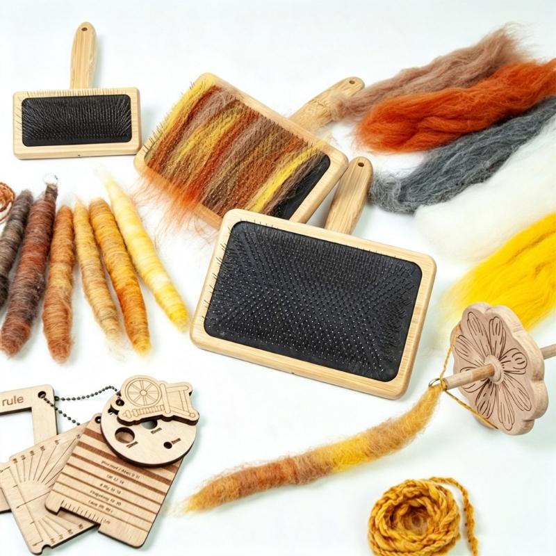 Wool Carding Brush Set with Wooden Handle, Dense Metal Bristles, 4.0MM Knitting Needle and Storage Pouch for Fiber Craft Project