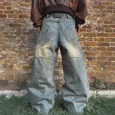 Jeans Amples Y2K Rétro Streetwear Noir Délavé pour Homme