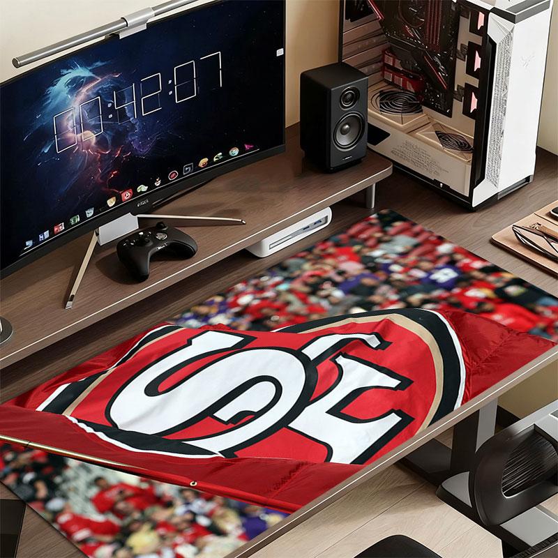 SF 49ers Mouse Pad, Large Gaming Desk Mat, Non-slip XXL Mousepad for Laptop & Tablet, Mini PC Playmat with Stitched Edges