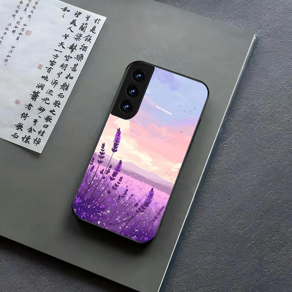 Purple Lavender Flowers Phone Case For Samsung S24, S25 22,30,Note20,Ultra,Lite,Ultra5G,Plus,FE Black Cover