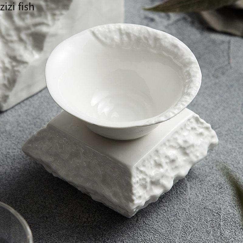 Irregular Shape Ceramic Ramen Noodle Bowl Dinner Plates Soup Pot Restaurant Solid Color Tableware Snack Dessert Plate Salad Bowl