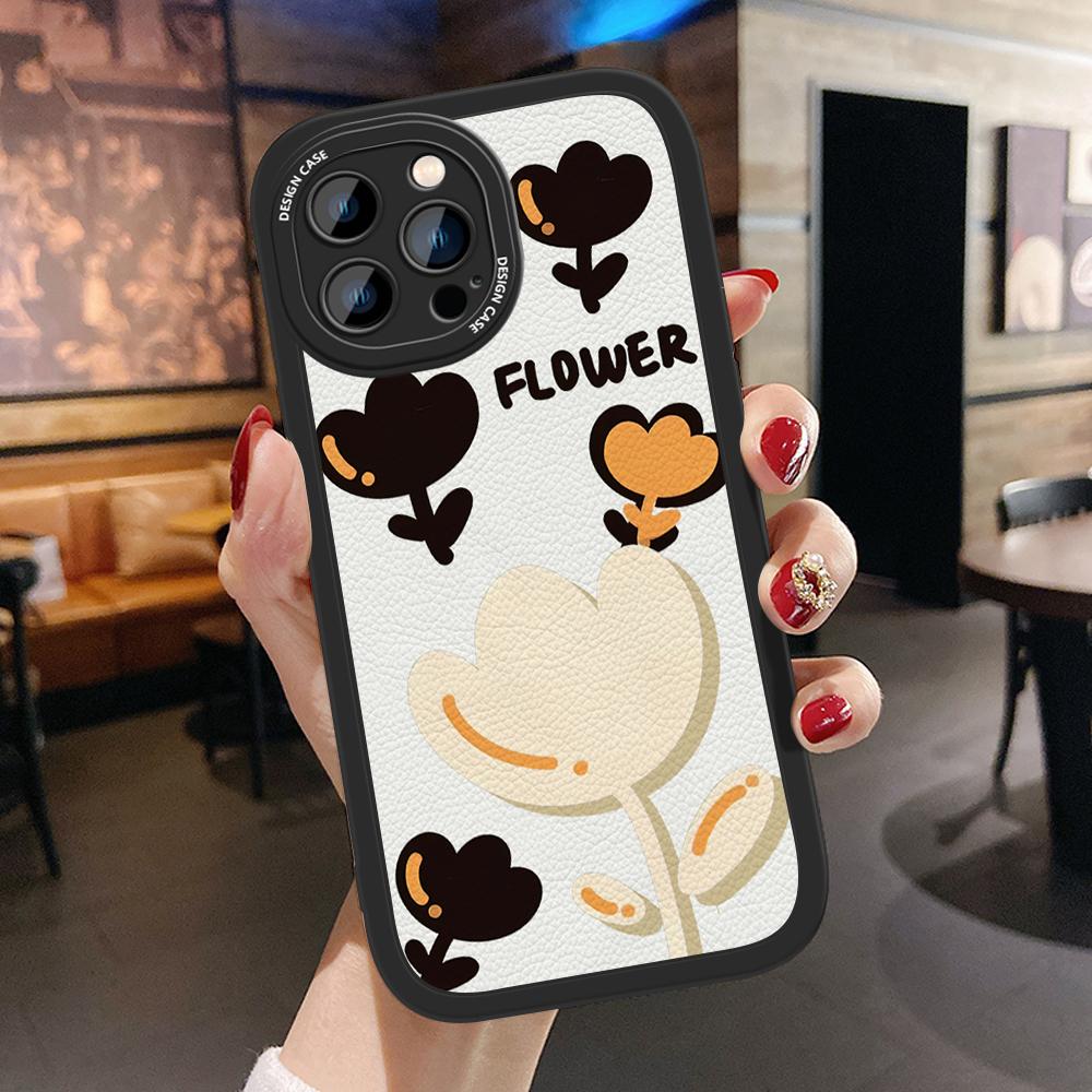 

Тонкий кожаный мягкий силиконовый чехол с рисунком цветка из искусственной кожи для iPhone Samsung Huawei Honor Xiaomi Redmi OPPO Realme Vivo Vivo Y91C/Y1S чёрный