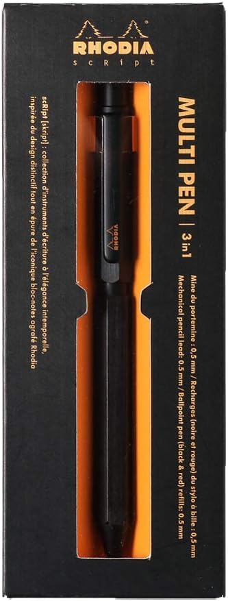 Rhodia Pen Ballpoint Pen with Two Colors and and Mechanical Aluminum Body with Hairline Rotary Includes RHODIA 11 Block Rhodia Multi-Function "Script