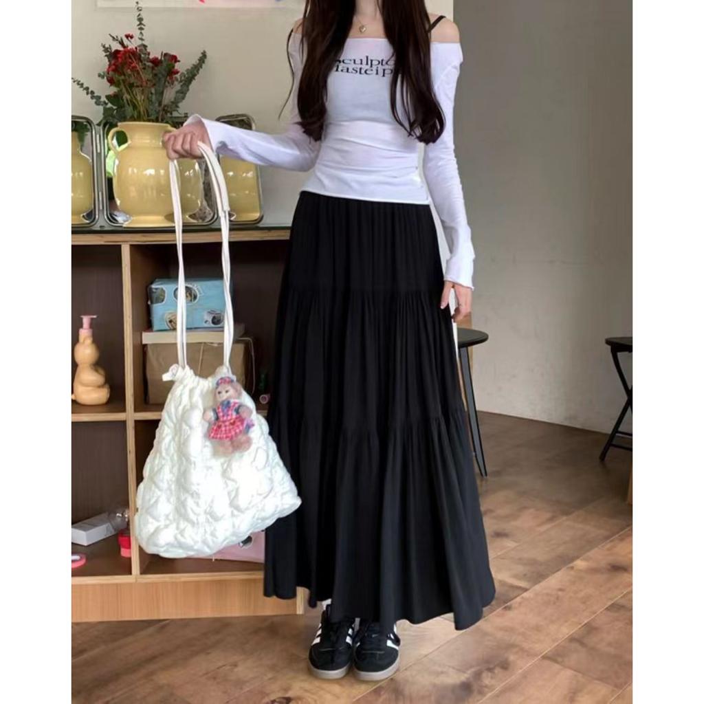 Women's Elastic Waist Maxi Skirt A Line Tiered Skirt Sweet French Vacation Summer Skirt