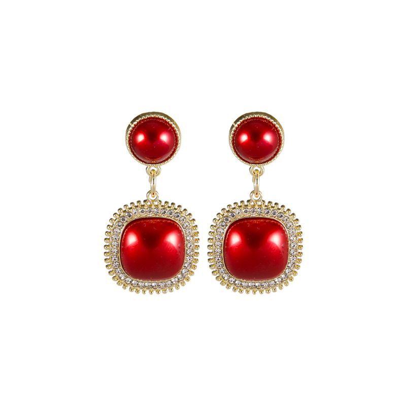 Square pearl earrings temperament fashion diamond-set geometric earrings earrings women