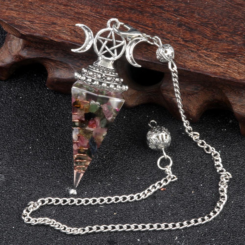 1690 Three-Phase Moon Seven Chakra Stone Resin Hexagonal Crystal Pendant Pendulum Cross-Border Jewelry