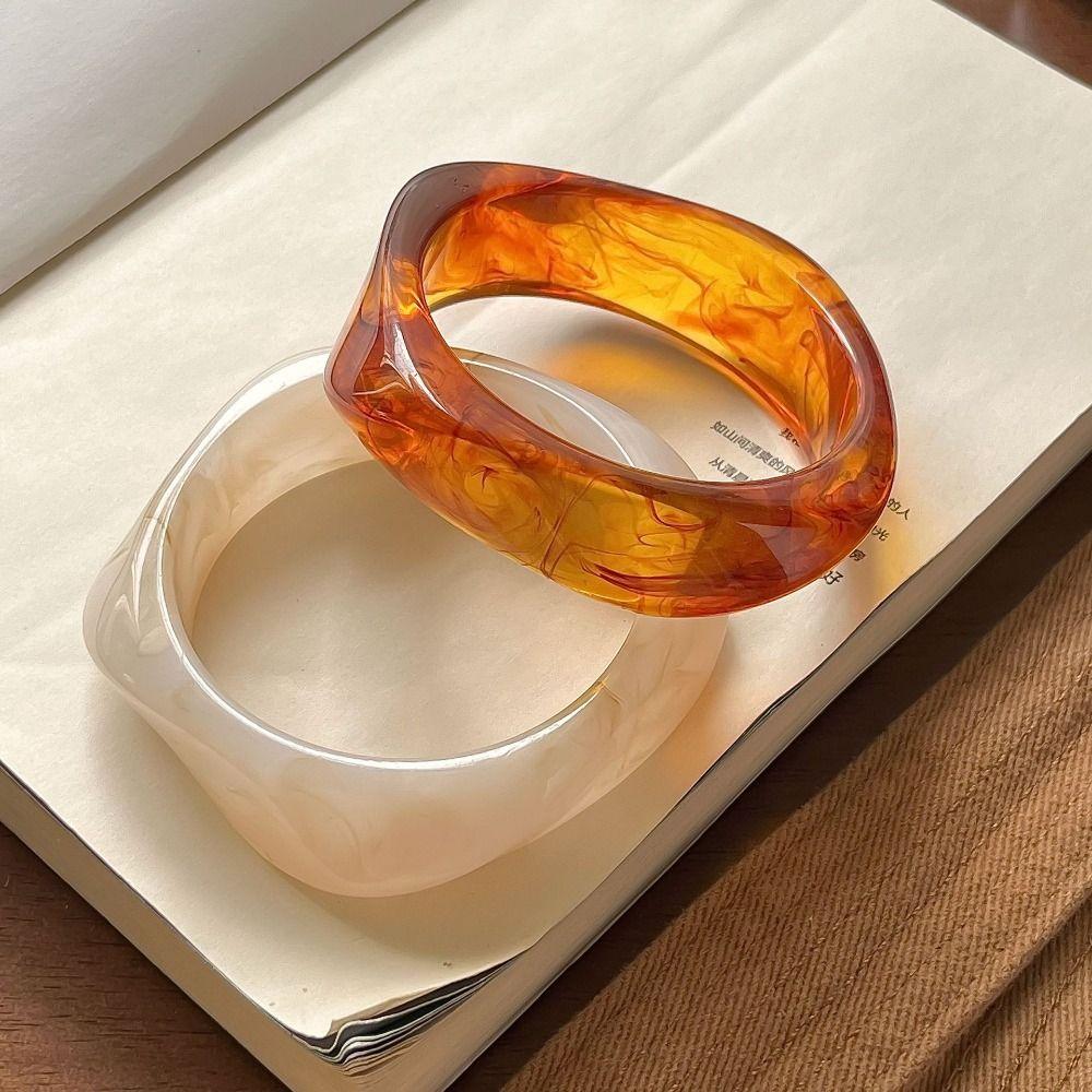 Bohemian Acrylic Bangle Smudging Retro  Hand Ring Temperament Irregular Wide Bracelet  Decoration