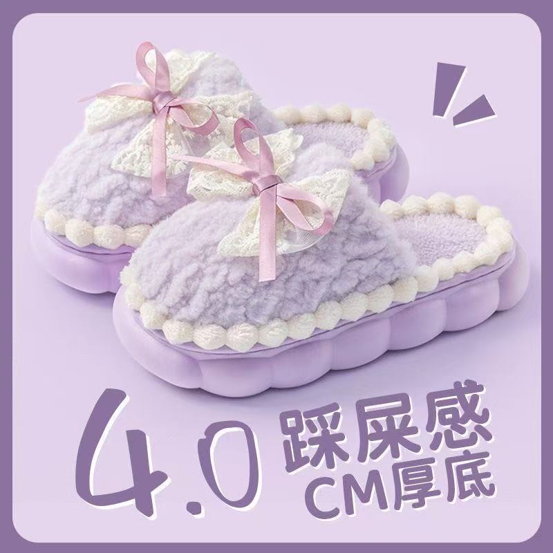 Bow cotton slippers autumn and winter 25 new indoor home non-slip and non-odor comfortable home slippers