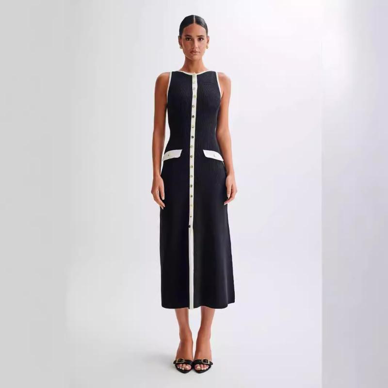 

Вязаное платье с элегантным темпераментом и длинной юбкой с металлической пряжкой L чёрный