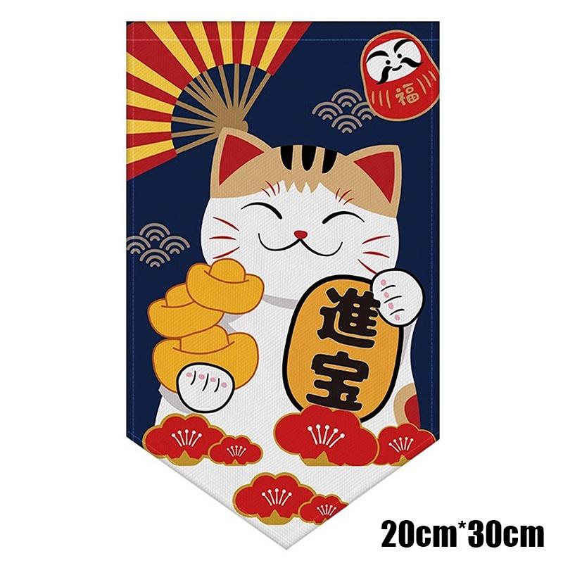 Cartoon Cat Triangle Flag Curtain Noren Partition Flag Kitchen Short Door Curtain Restaurant Kitchen Decoration Hanging Curtain