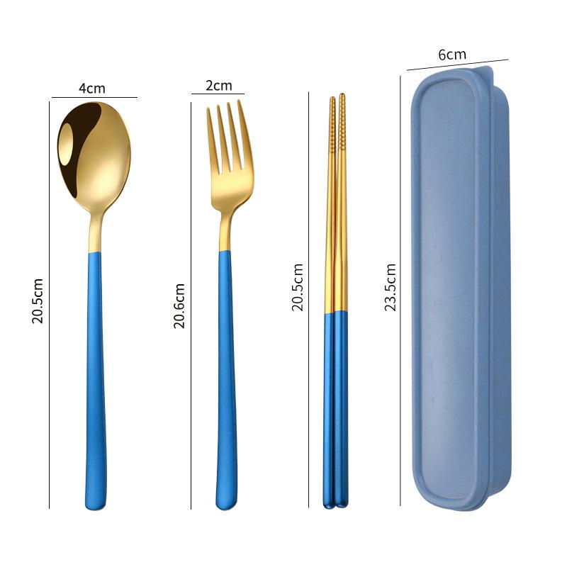 Three-Piece Japanese Stainless Steel Cutlery Set: Spoon, Fork, Chopsticks