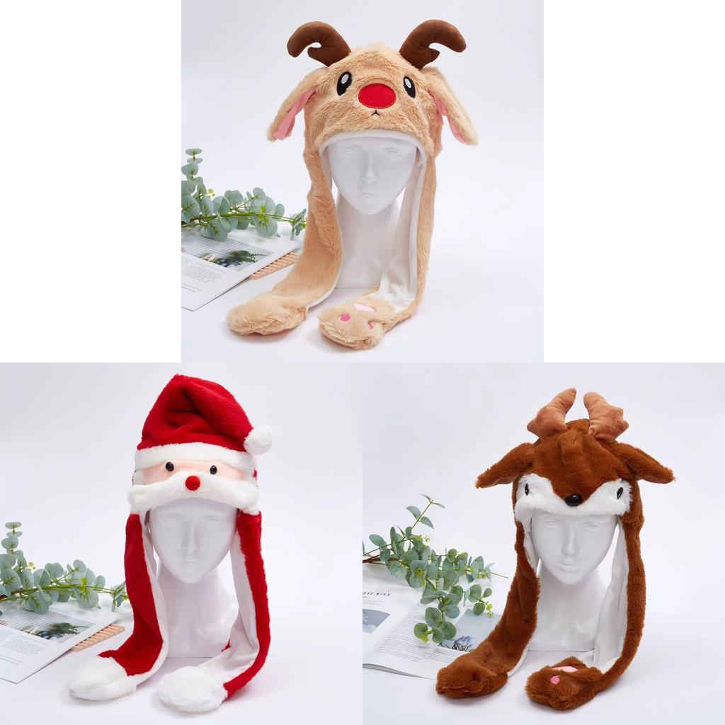Christmas Reindeer Plush Hat With Moving Ears For Holiday Party Gifts