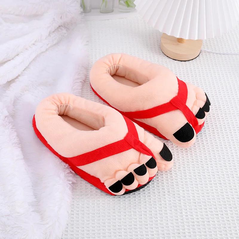 Cartoon weird big foot slippers personality creative cute plush home shoes indoor winter couple warm slippers