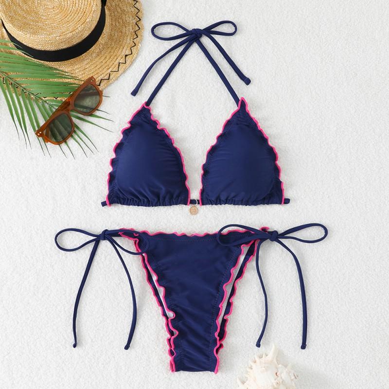 Split Neck Gathered Lace Bikini Swimsuit Women Sexy