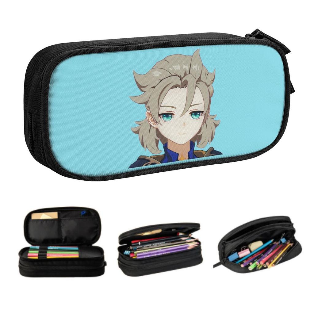 Custom Korean Genshin Impact Albedo Pencil Case for Girls Boys Anime Game Large Storage Pen Box Bag School Supplies