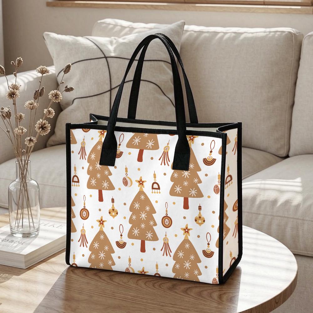 Boho Christmas Tree Print Tote Bag Stylish Casual Daily Portable Handbag for Women