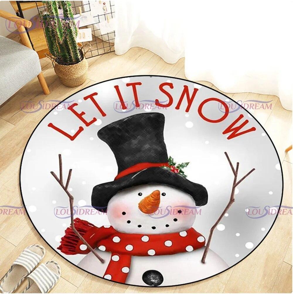 Christmas Snowman Round Carpet Floor Mat Living Room Carpet Kitchen Mat Santa Claus Carpet Picnic Mat Children's Room Decor