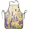 1pc Lavender Daisy & Bumblebee Print Apron - Adjustable Waistband, Durable Easy-Clean Polyester Apron with Lavender Flower & Bum