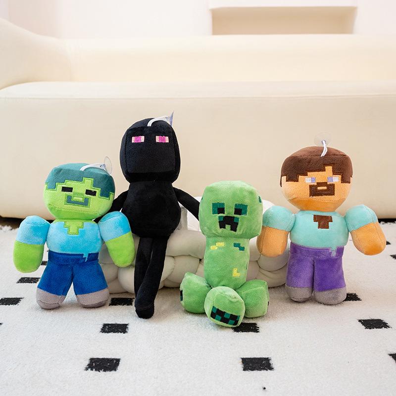 Minecraft Steve, Pink Pig, Ocelot, Ender Dragon, Spider, Zombie Man Plush Toy Set