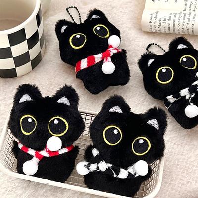 Niedlicher Schlüsselanhänger mit quietschender schwarzer Katze und Plüschpuppe, weich gefüllt, Kätzchen-Puppe, Schlüsselanhänger, schöne Schultasche, Anhänger, Dekoration, Paargeschenke