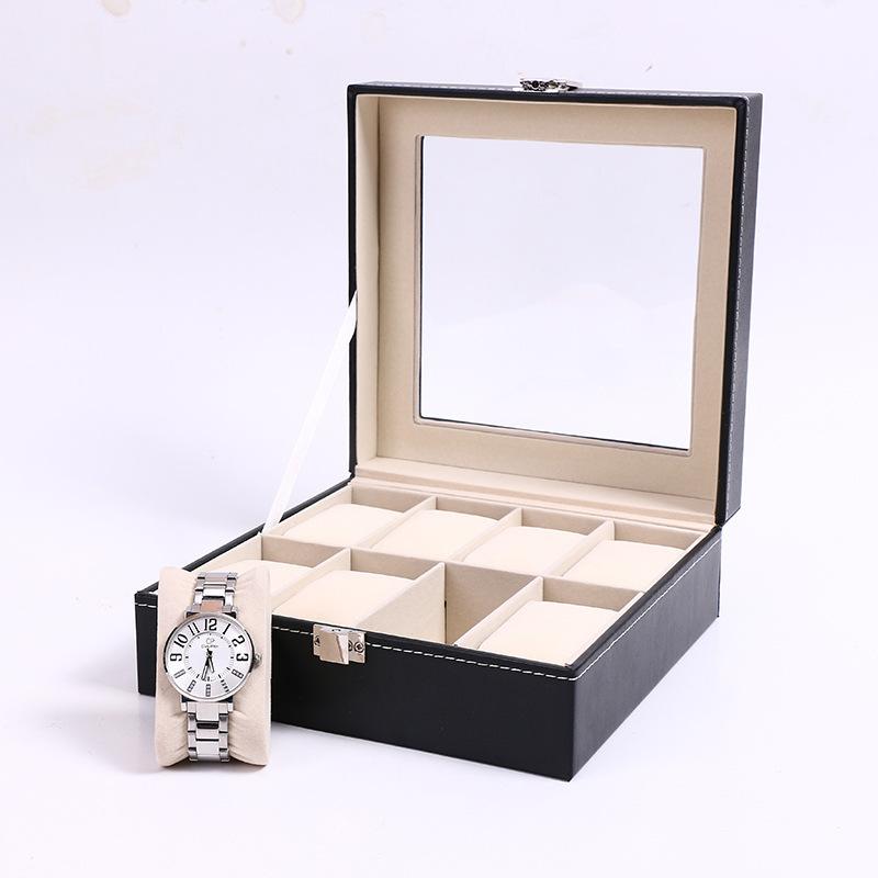 Delesys Classic Style Leather 2/3/4/5/6/8/10/12/20 Slots Watch Display Case Organizer Jewelry Storage Box With Glass Top For Man