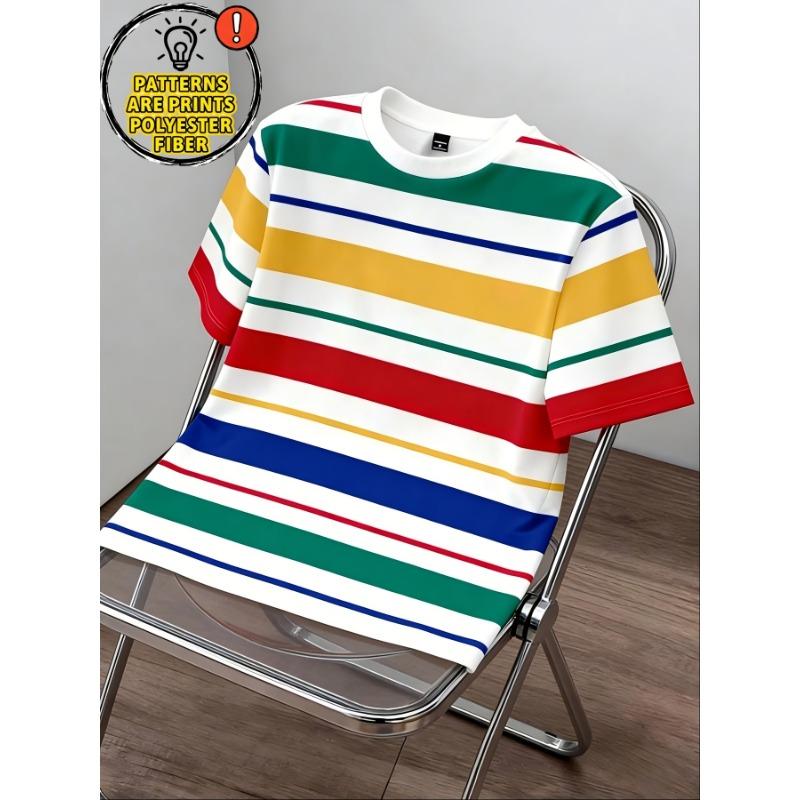 Men s colorful striped crew neck T-shirt S