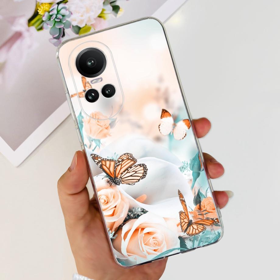 For Oppo Reno10 Pro Case Reno 10 5G Cover Soft TPU Black Silcione Bumper Coque For Reno 10pro Global Funads Women Fashion Print