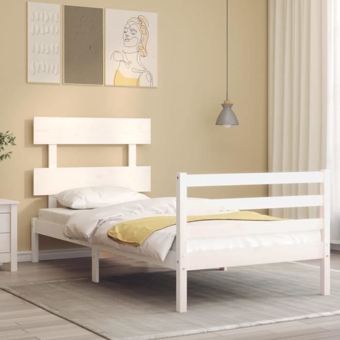 VidaXL Cadre de lit avec tête de lit blanc 90x200 cm bois massif 3195077