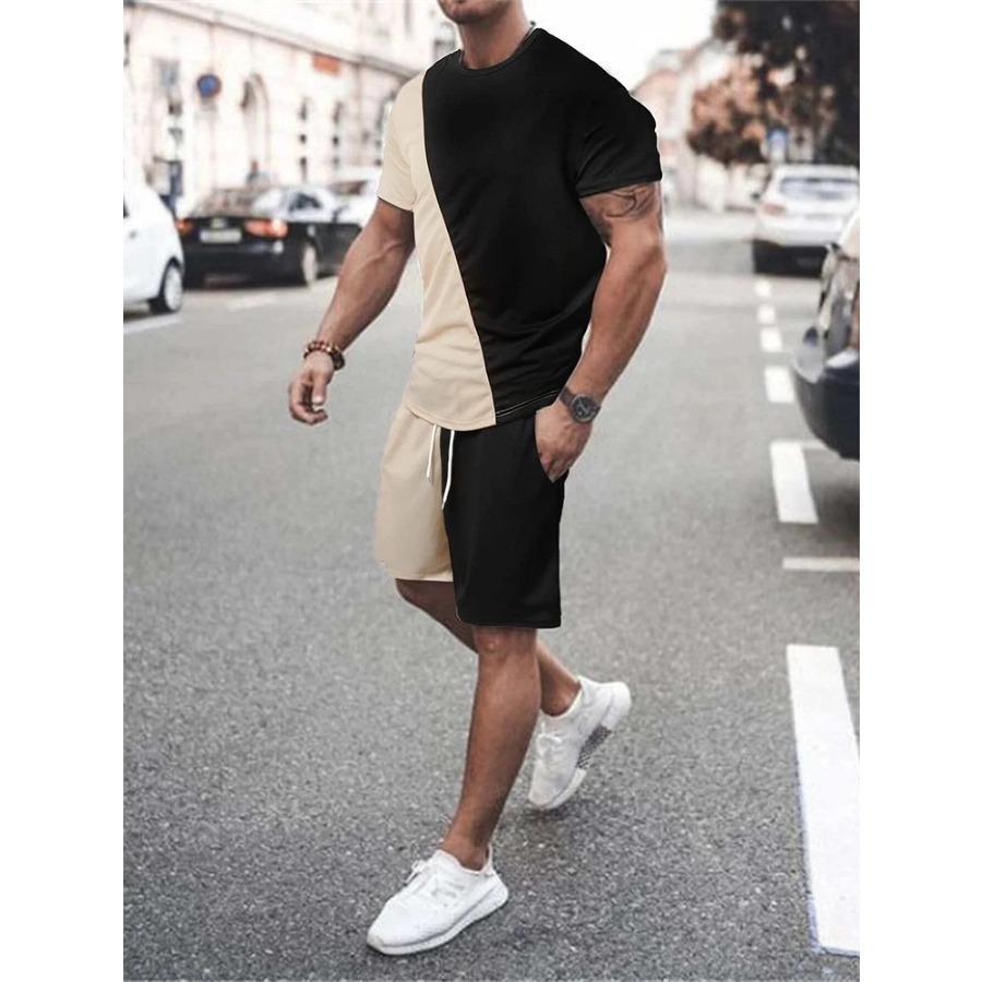 Plus Size Gradient Color Short Sleeve Shorts Set Men's Sports T-shirt Drawstring Shorts 2-piece Set Breathable T Shirt For Man